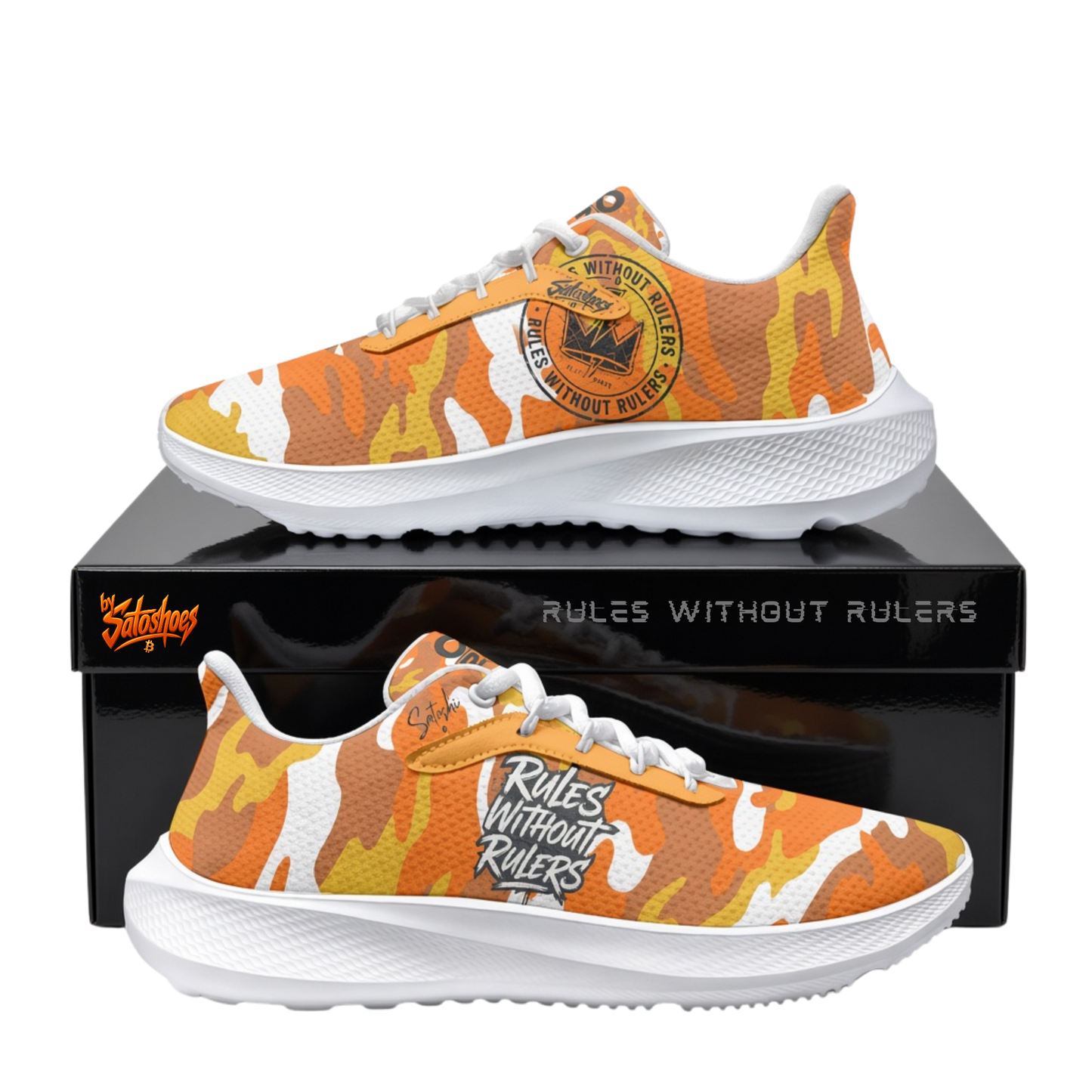 No Rulers Orange Camo Sneakers