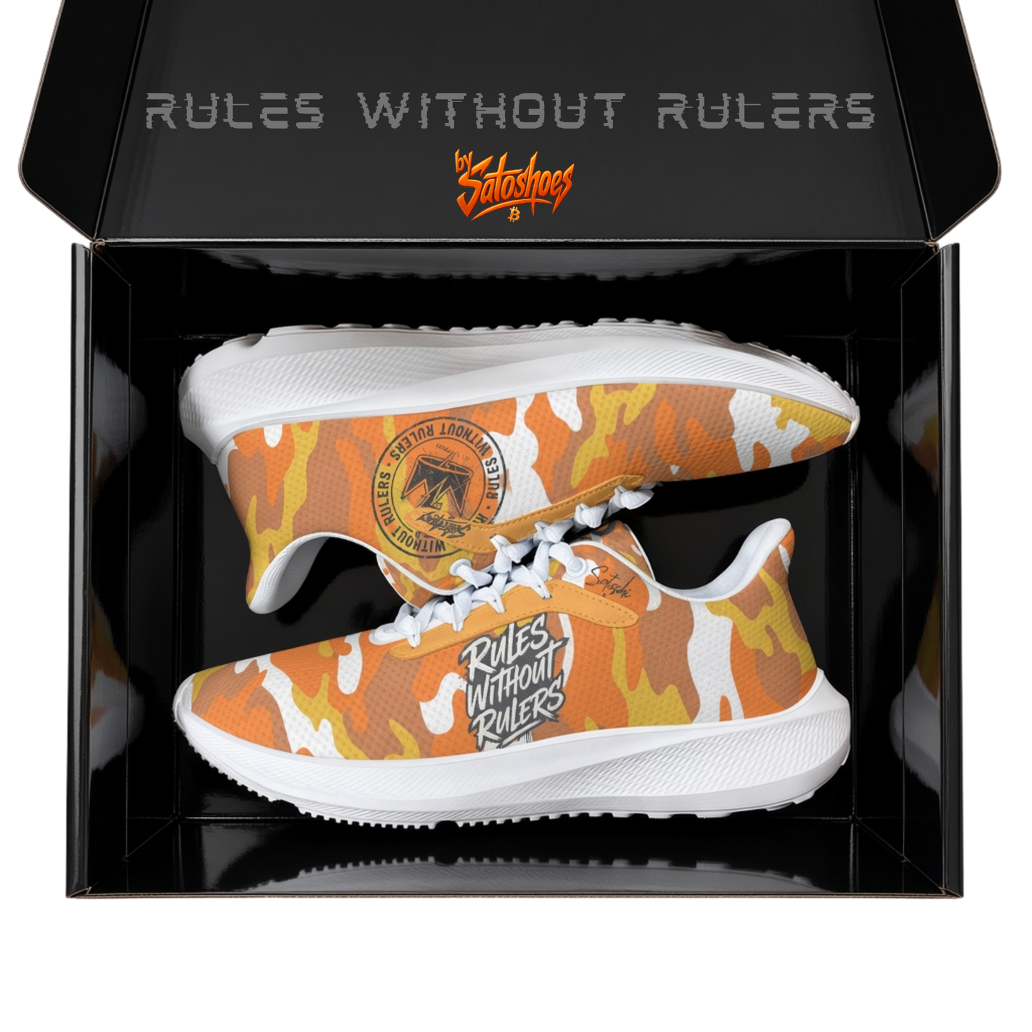 No Rulers Orange Camo Sneakers
