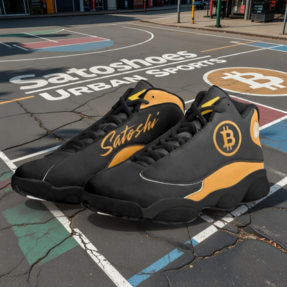 Satoshi B Black/Orange Black Sole High-Top Leather Basketball Sneakers
