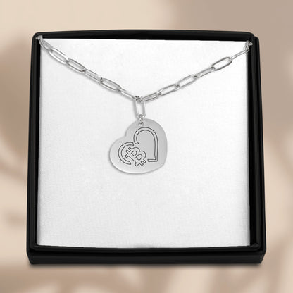 Paperclip Chain Bitcoin Heart Necklace Laser Engraved
