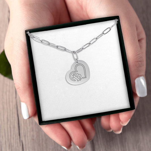 Paperclip Chain Bitcoin Heart Necklace Laser Engraved